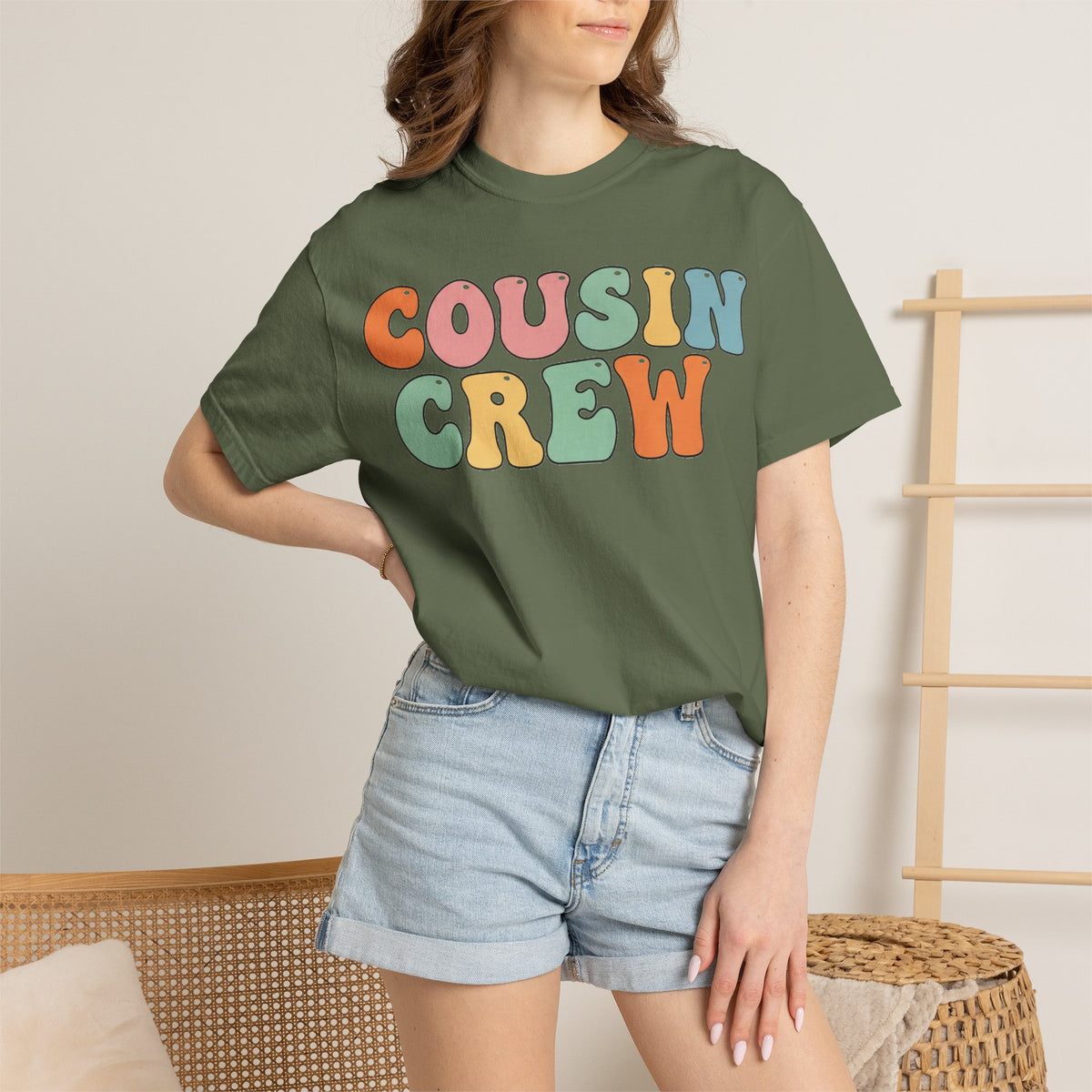 Cousin Crew Stacked Shirt, Groovy Retro Pastel Tee, Matching Cousins Reunion Shirt, Family Gift