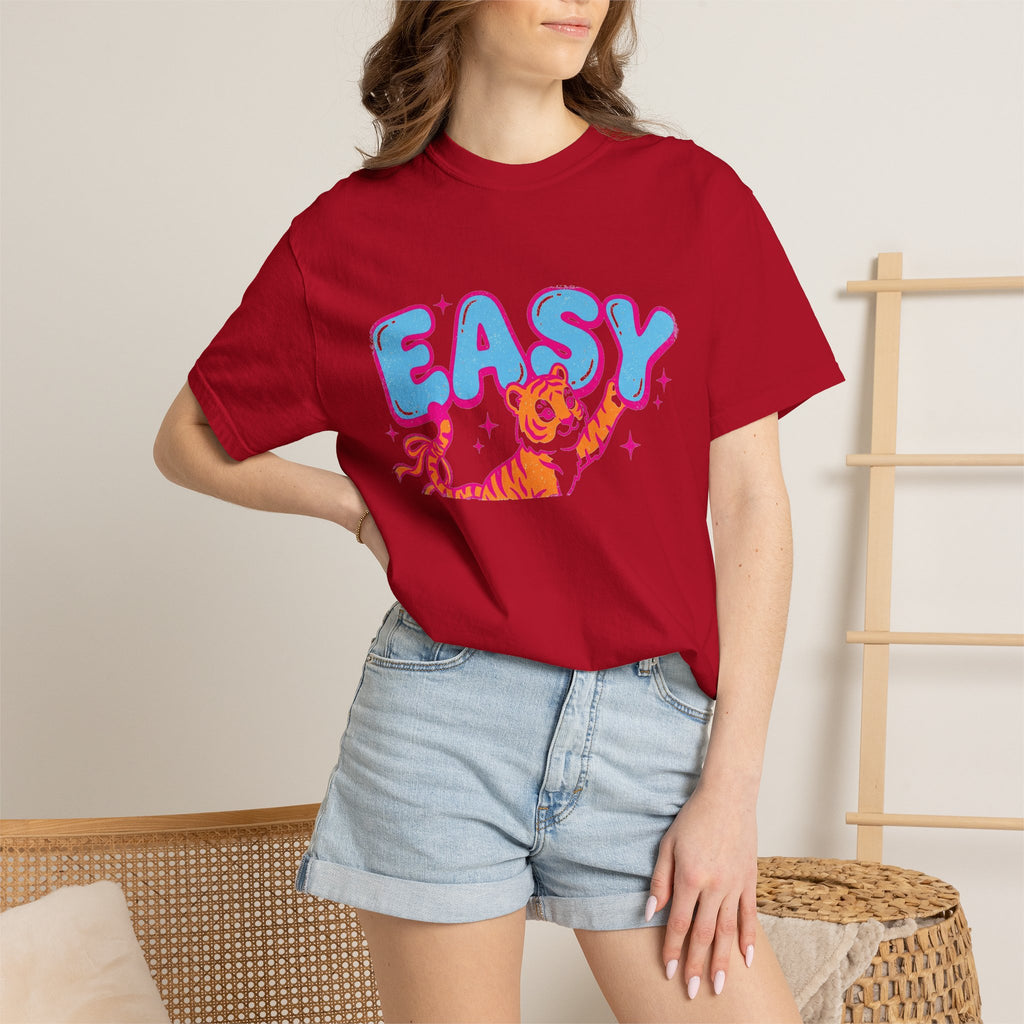 Easy Tiger Shirt, Y2K Bubble Letter Tiger Tee, Pink And Blue Retro Shirt, Funny Flirty Gift