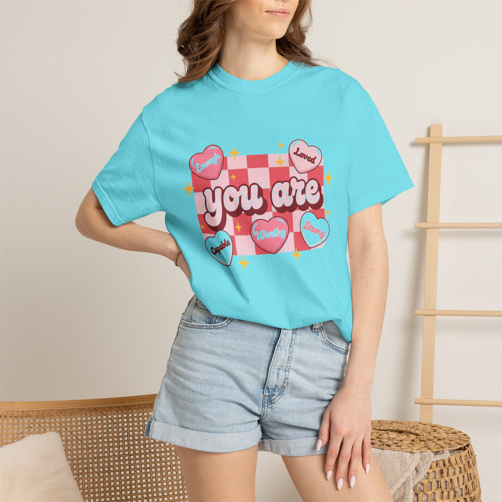 You Are Enough Pink Check Shirt, Affirmation Conversation Heart Tee, Valentines Shirt, Self Love Gift