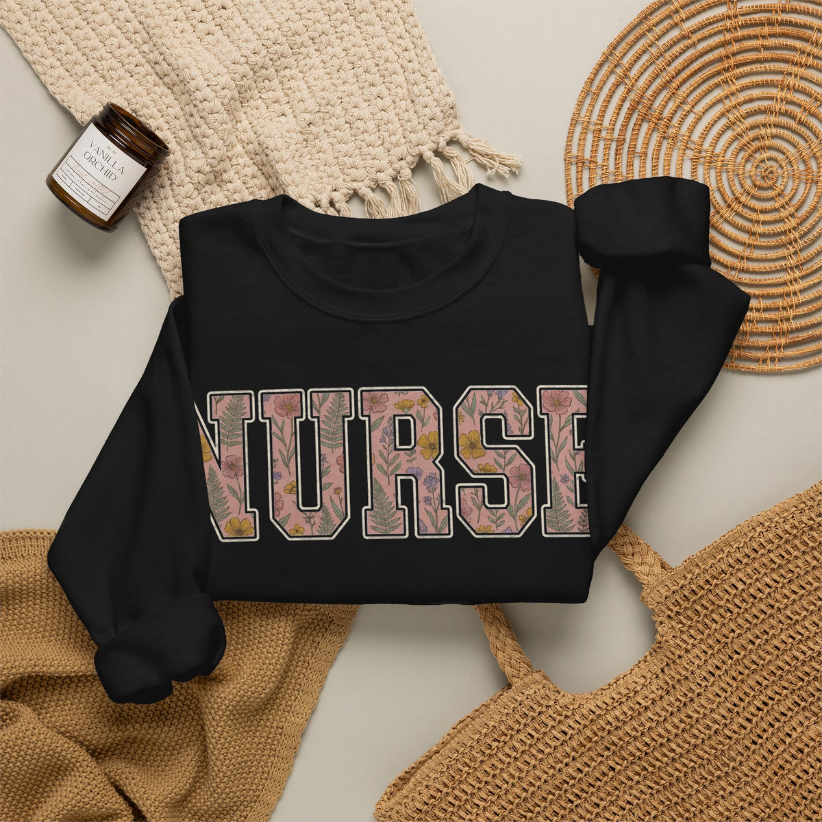 Nurse Sweatshirt Floral Varsity Letters, Boho Wildflower Nurse Sweatshirt, Cottagecore Nurse Gift, Nurse Week Sweatshirt, Nursing Graduation