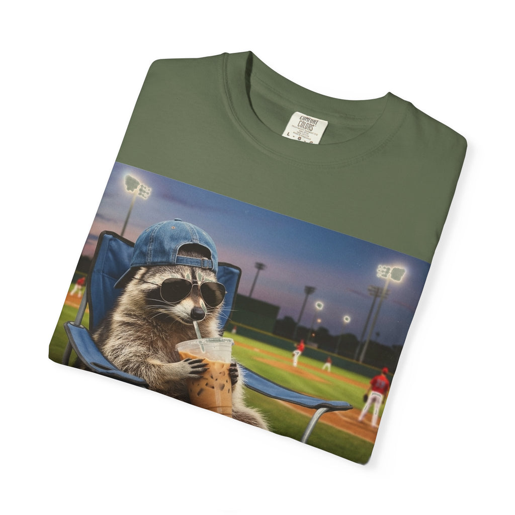 I Live Here Now Baseball Raccoon Shirt, Funny Sports Parent Tee, Iced Coffee Raccoon Shirt, Baseball Mom Gift