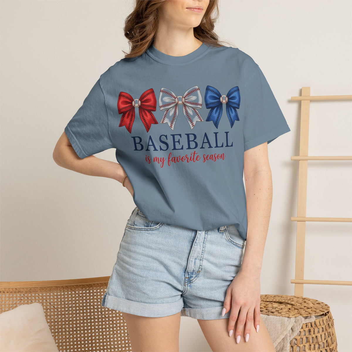 Baseball Is My Favorite Season Tee, Small Bow Trio Baseball Shirt, Coquette Sports Mom Shirt, Game Day Gift