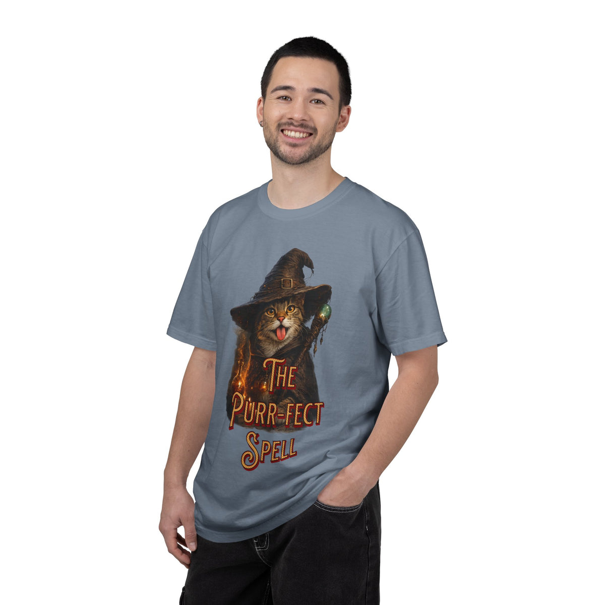 The Purr-fect Spell Shirt, Witch Cat Graphic Tee, Cat Lover Gift