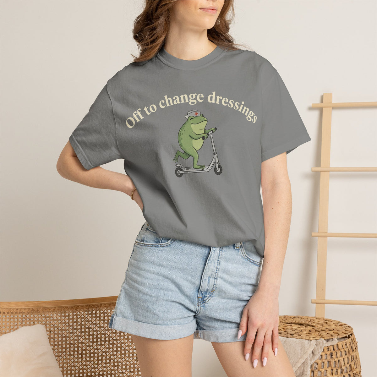 Off To Change Dressings Wide Shirt, Nurse Frog On A Scooter Tee, Funny Wound Care Shirt, RN Gift