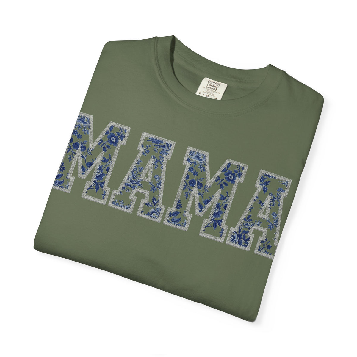 Mama Blue Toile Shirt, Delft Floral Applique Varsity Tee, Chinoiserie Mom Shirt, Mothers Day Gift