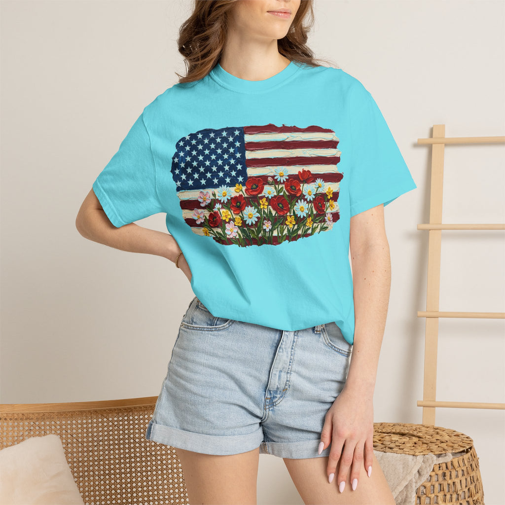 Impasto American Flag Wildflowers Shirt, Painted Flag Floral Tee, Patriotic Garden Shirt, Fourth Of July Gift