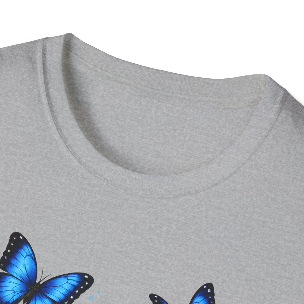 Rose and Blue Butterflies T-Shirt — Floral Garden Tee for Spring & Gifts