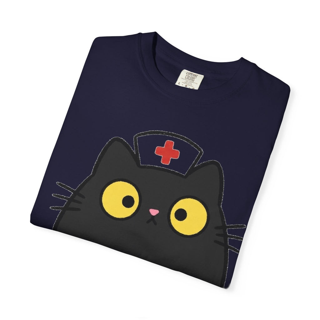 Kawaii Black Cat Nurse Shirt, Cute Cat In Nurse Cap Tee, Funny Nurse Cat Shirt, RN Gift