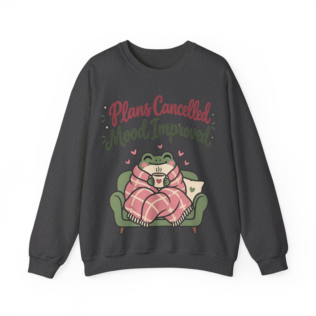 Funny Introvert Sweatshirt Plans Cancelled Mood Improved | Cozy Frog Sweatshirt | Homebody Gift | Antisocial Sweatshirt