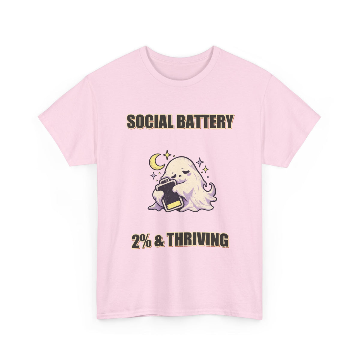 Social Battery 2% & Thriving – Moon Ghost T-Shirt