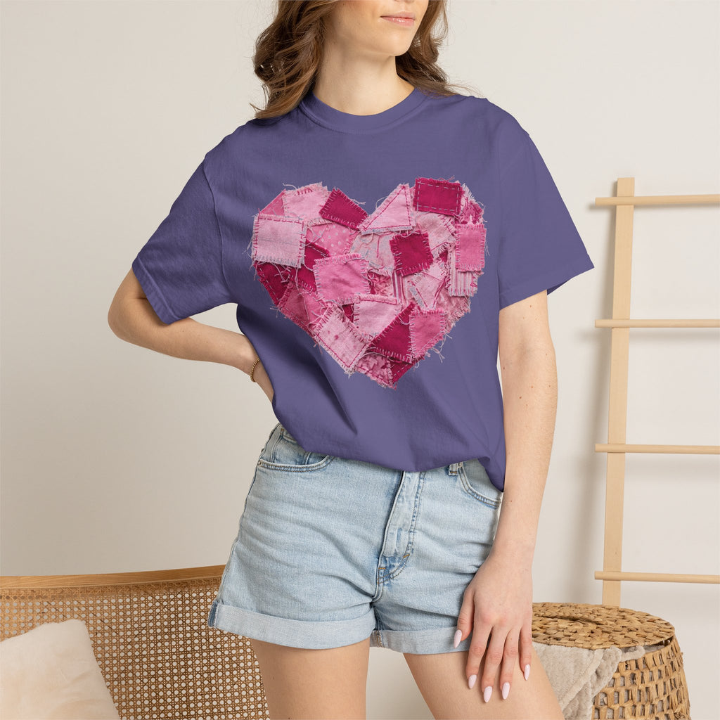 Scrappy Patchwork Heart Shirt, Frayed Quilt Valentine Tee, Cottagecore Heart Shirt, Quilter Gift
