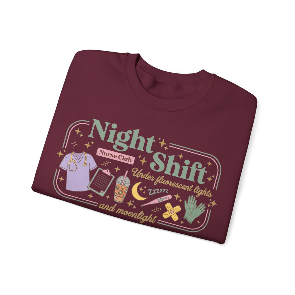 Night Shift Nurse Club Sweatshirt, Under Fluorescent Lights And Moonlight Sweatshirt, Retro Nurse Gift, Night Nurse Scrubs Doodle Sweatshirt