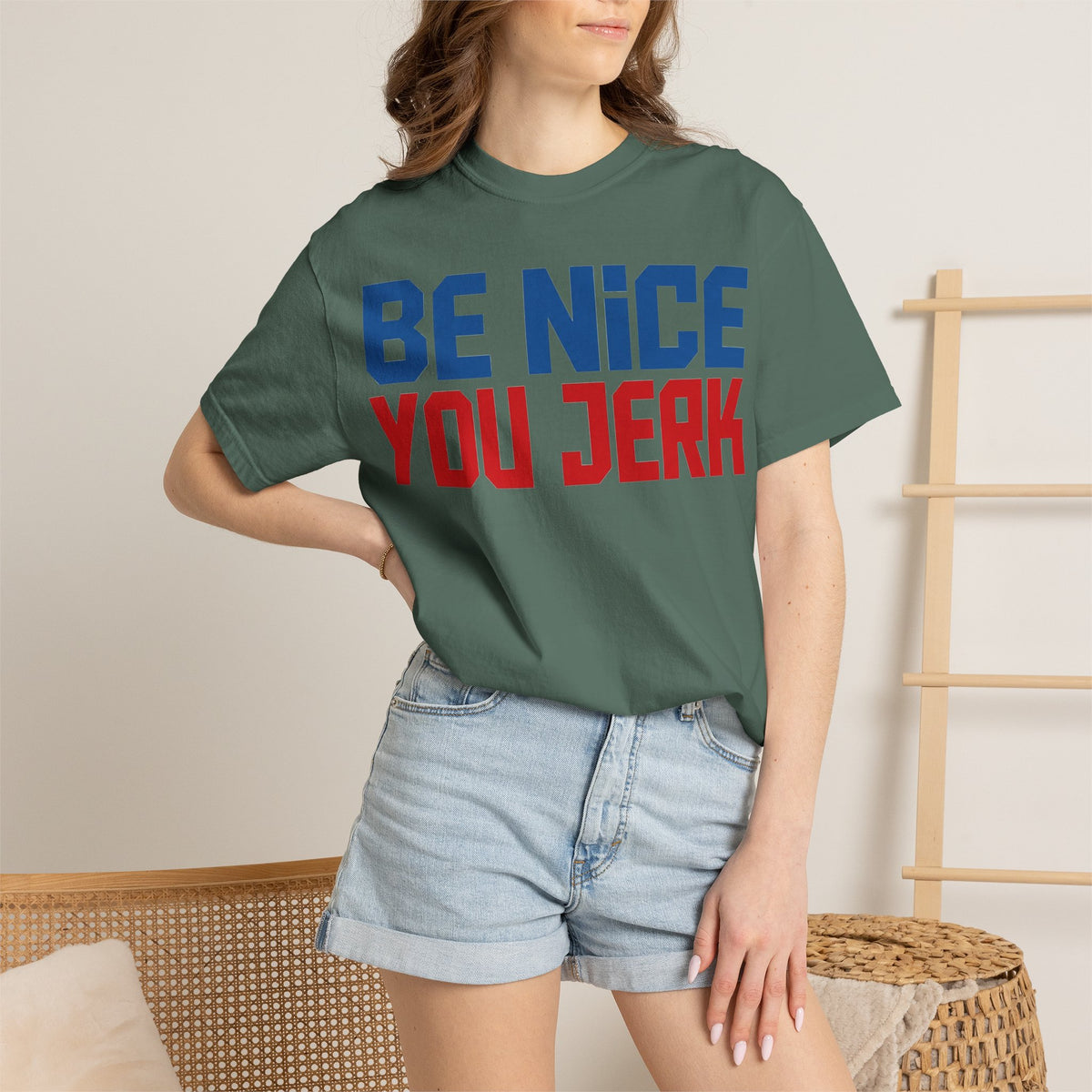 Be Nice You Jerk Condensed Shirt, Funny Snarky Quote Tee, Red And Blue Type Shirt, Sarcastic Gift