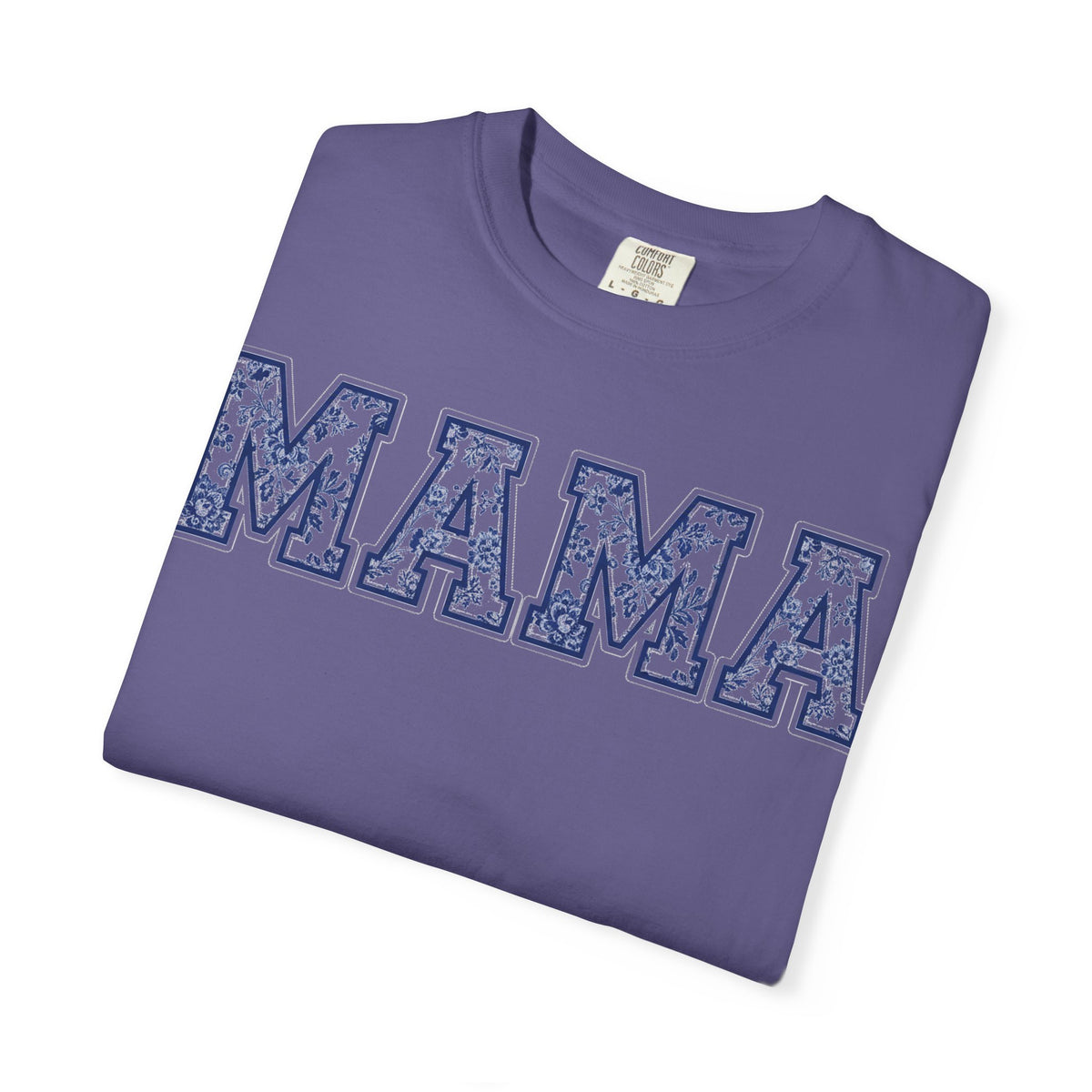 Mama Delft Blue Floral Shirt, Toile Varsity Applique Tee, Grandmillennial Mom Shirt, Mothers Day Gift