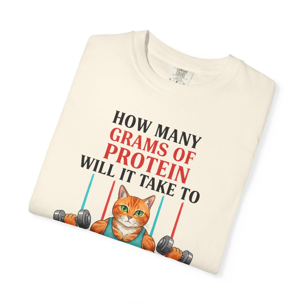 How Many Grams Of Protein Tall Shirt, Funny Buff Cat Gym Tee, Protein Humor Shirt, Weightlifting Gift