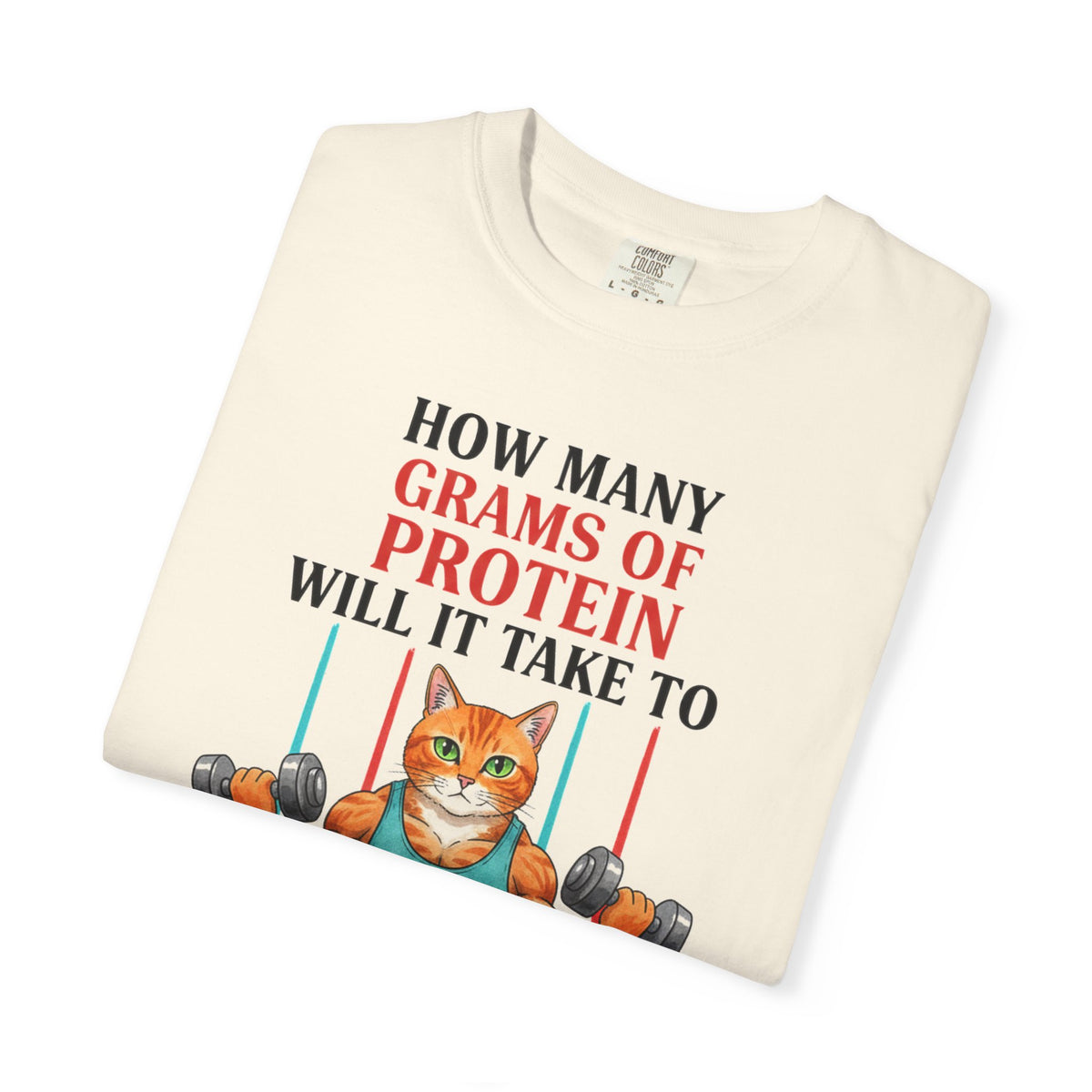 How Many Grams Of Protein Tall Shirt, Funny Buff Cat Gym Tee, Protein Humor Shirt, Weightlifting Gift