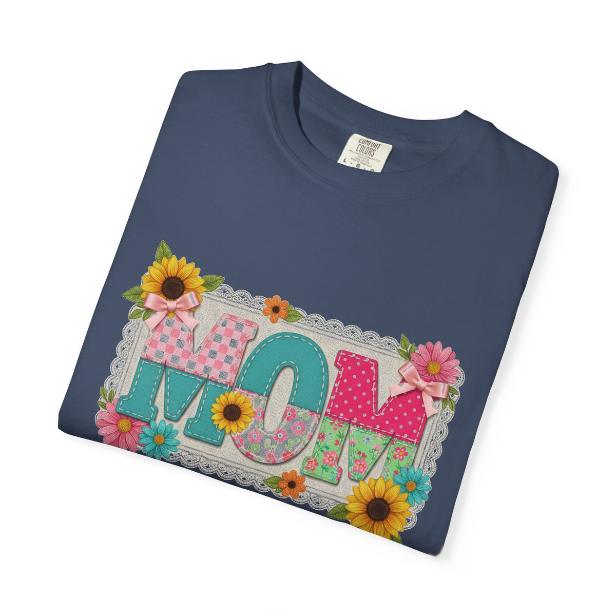 Mom Sunflower Applique Shirt, Faux Stitch Floral MOM Tee, Mothers Day Shirt, Mom Gift