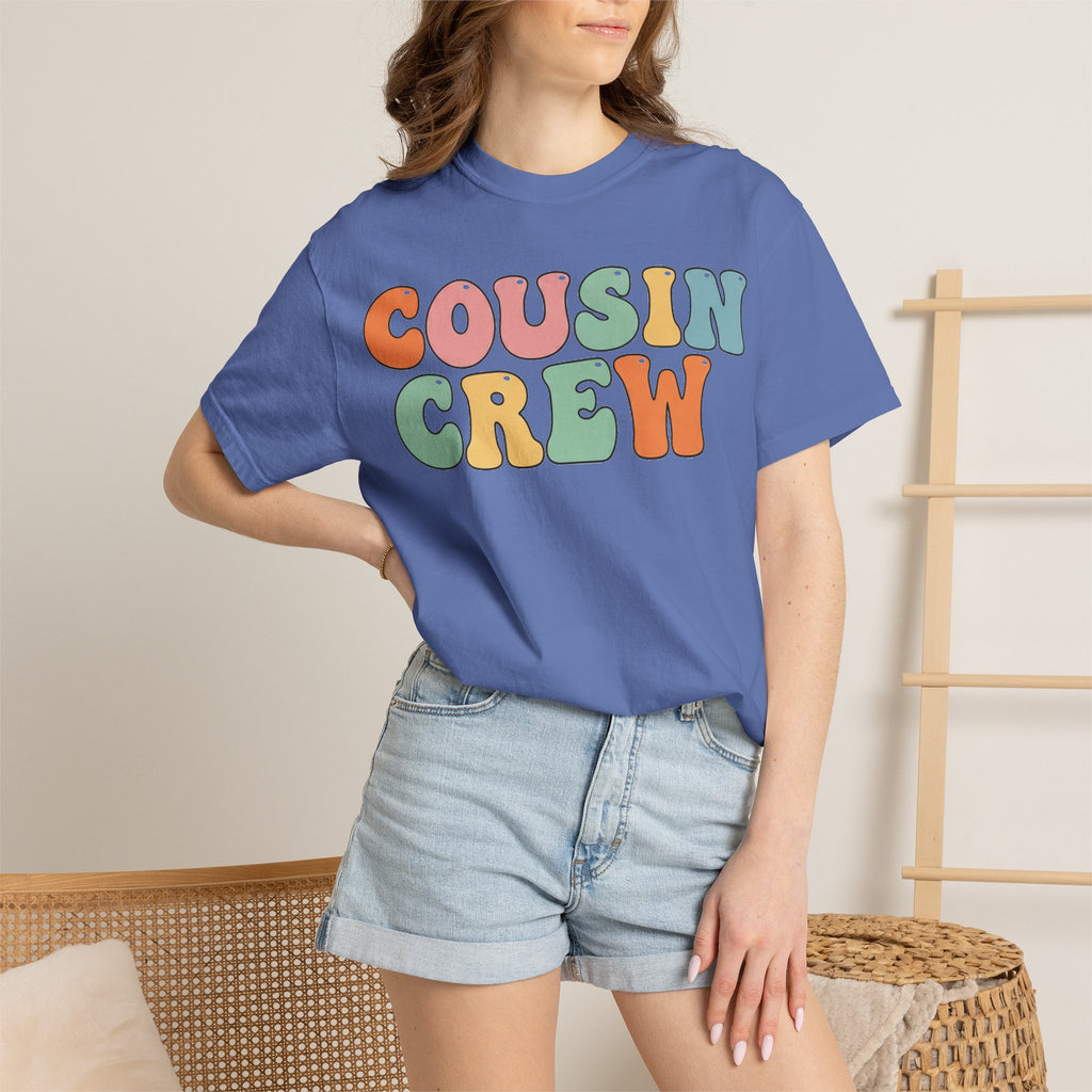 Cousin Crew Stacked Shirt, Groovy Retro Pastel Tee, Matching Cousins Reunion Shirt, Family Gift