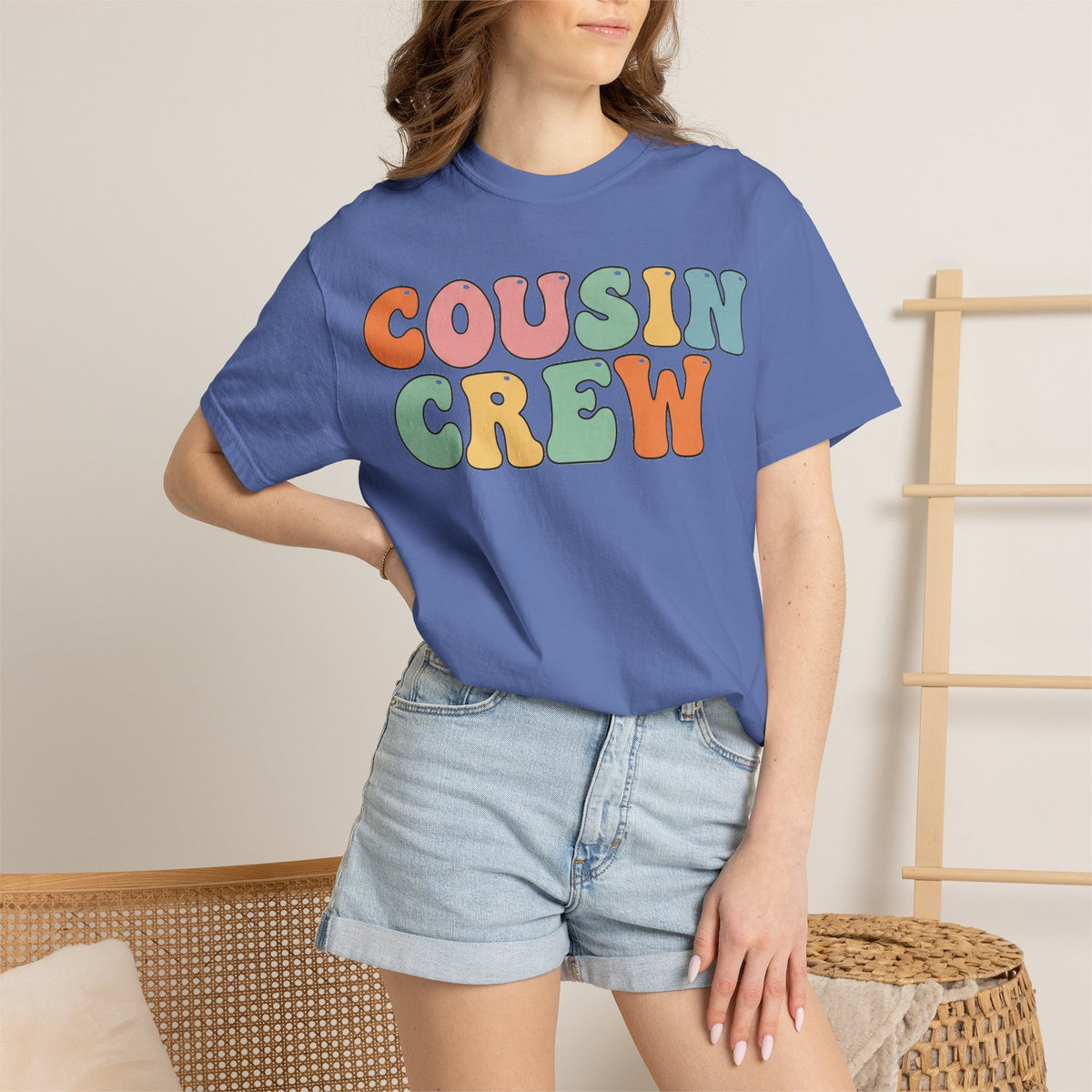 Cousin Crew Stacked Shirt, Groovy Retro Pastel Tee, Matching Cousins Reunion Shirt, Family Gift
