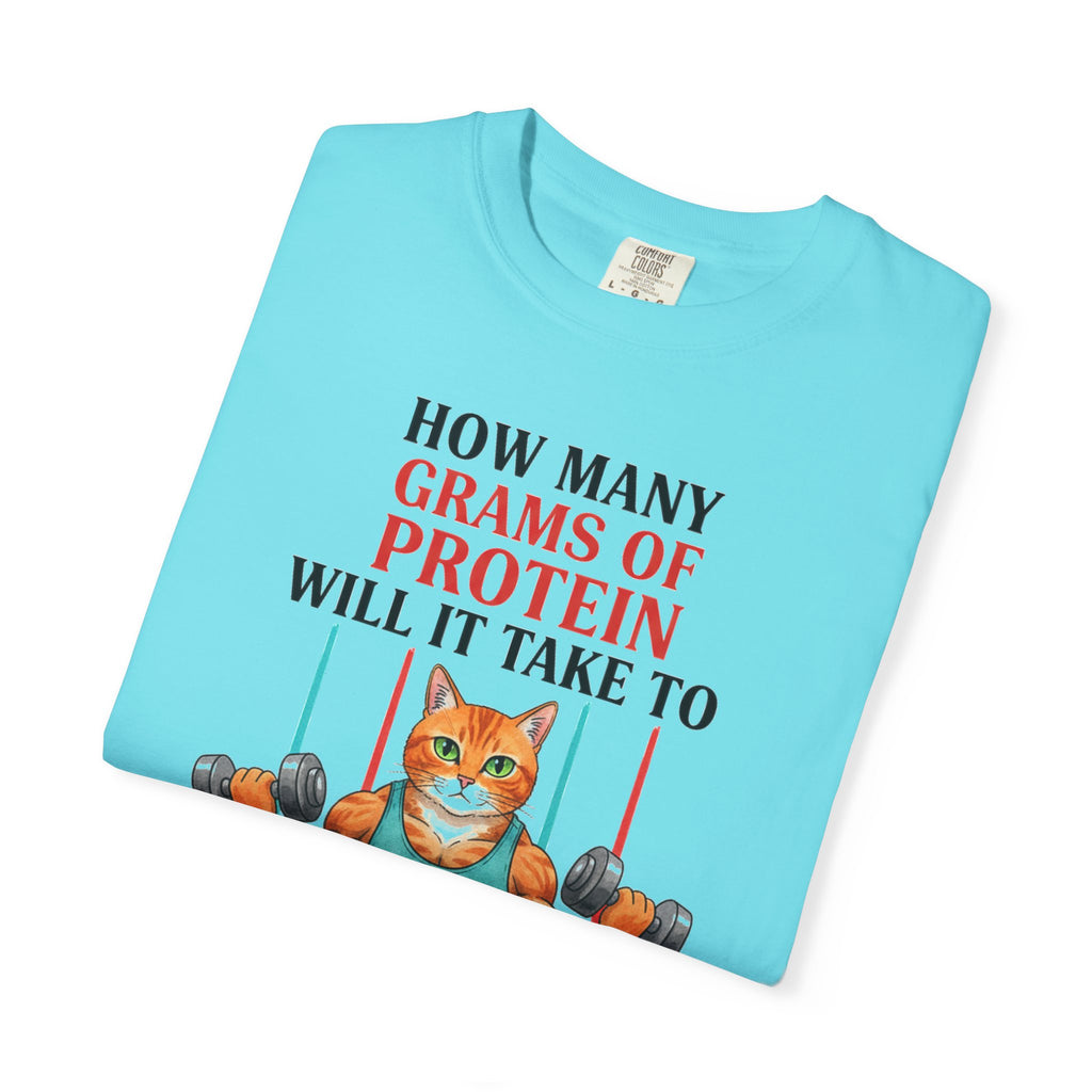 How Many Grams Of Protein Tall Shirt, Funny Buff Cat Gym Tee, Protein Humor Shirt, Weightlifting Gift