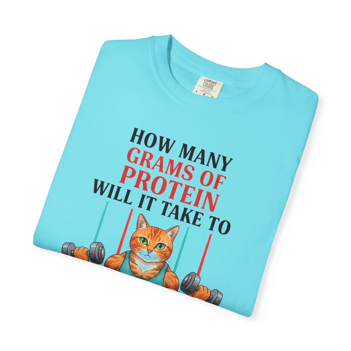 How Many Grams Of Protein Tall Shirt, Funny Buff Cat Gym Tee, Protein Humor Shirt, Weightlifting Gift
