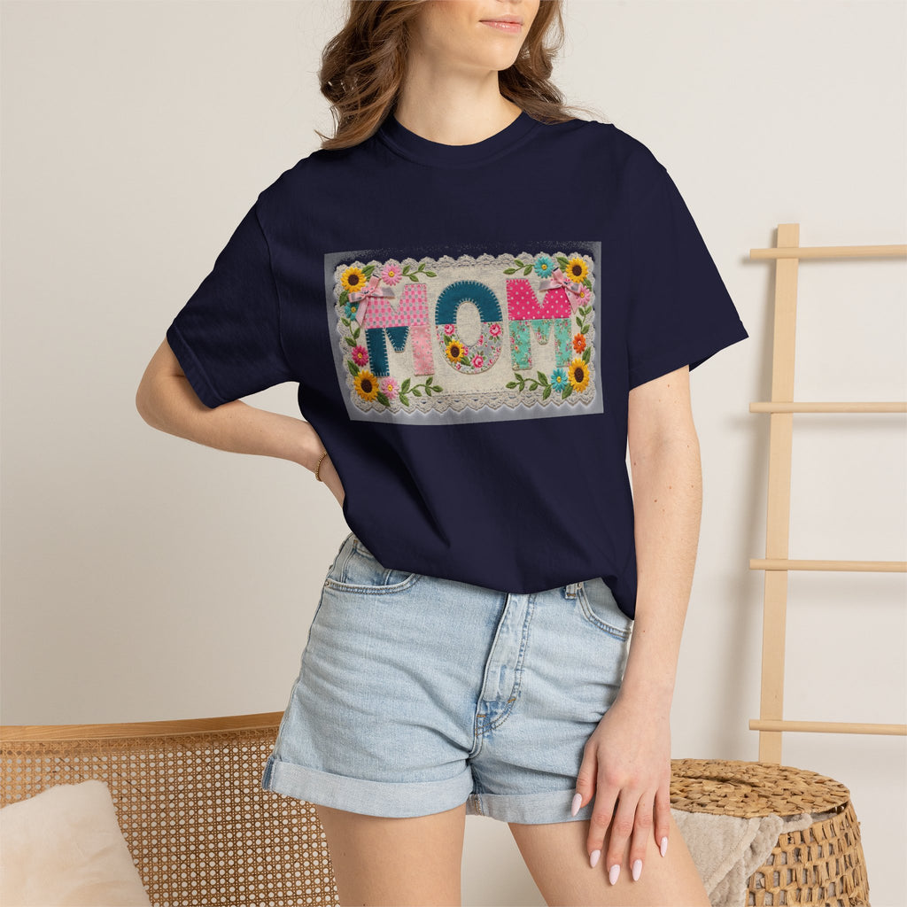 Mom Floral Applique Shirt, Faux Embroidery Sunflower MOM Tee, Mothers Day Shirt, Mom Gift