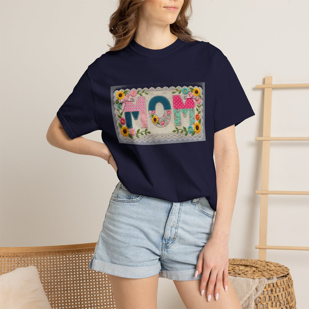 Mom Floral Applique Shirt, Faux Embroidery Sunflower MOM Tee, Mothers Day Shirt, Mom Gift