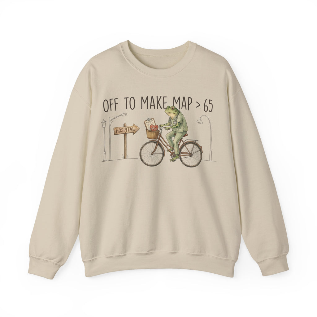 Off To Make Map Greater Than 65 Frog Sweatshirt, ICU Nurse Sweatshirt, Critical Care Nurse Gift, Funny Frog Bicycle Nurse Sweatshirt, Cardia