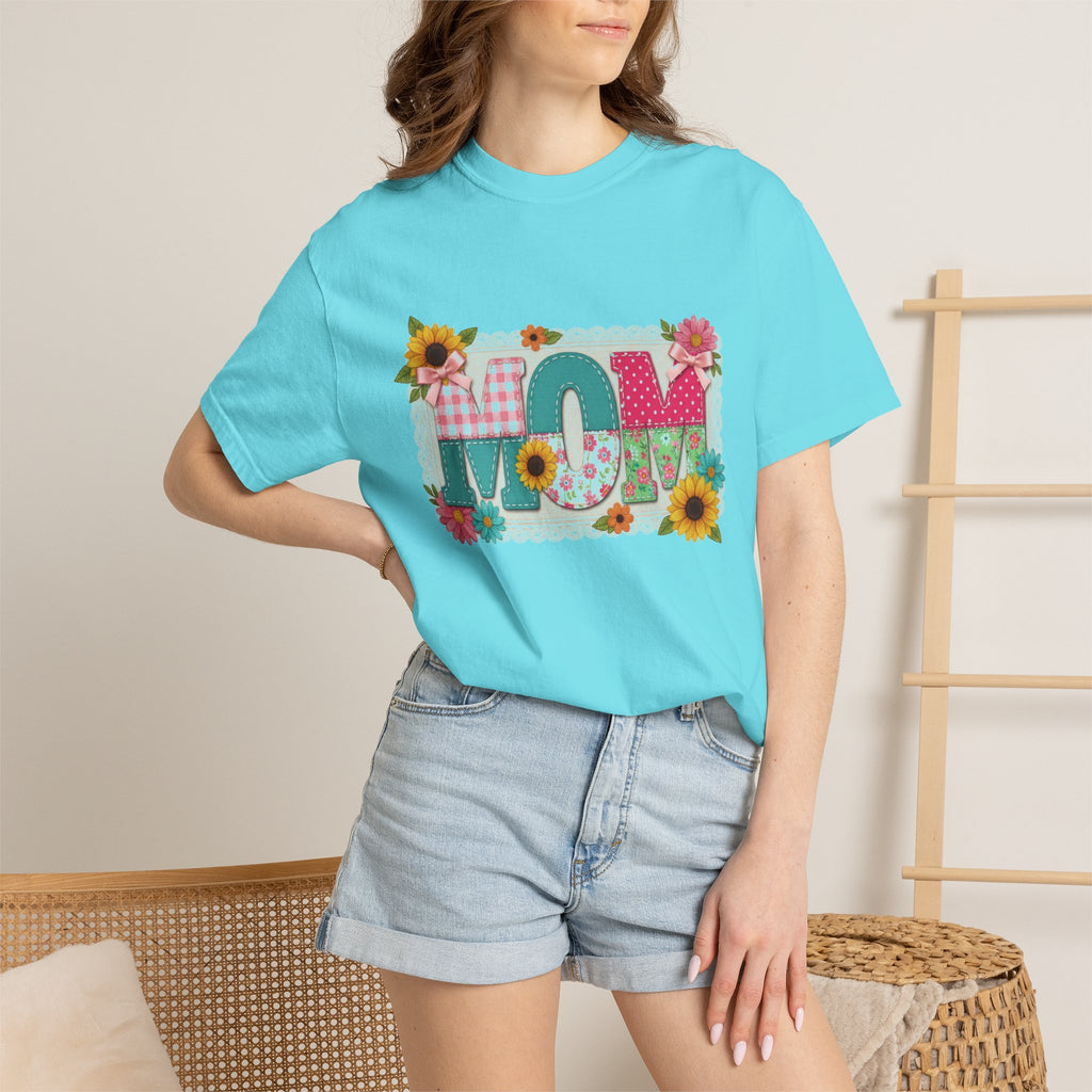 Mom Sunflower Applique Shirt, Faux Stitch Floral MOM Tee, Mothers Day Shirt, Mom Gift