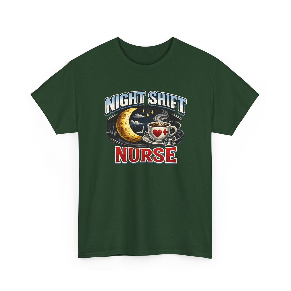 Night Shift Nurse T‑Shirt - Cute Moon & Coffee Graphic Tee for Nurses