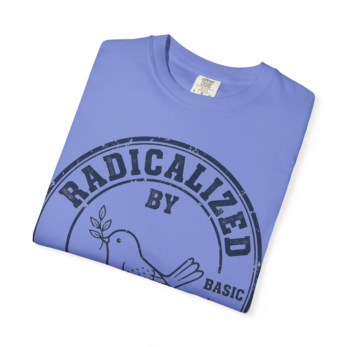 Radicalized By Basic Decency Navy Stamp Shirt, Line Art Dove Badge Tee, Kindness Protest Shirt, Activist Gift