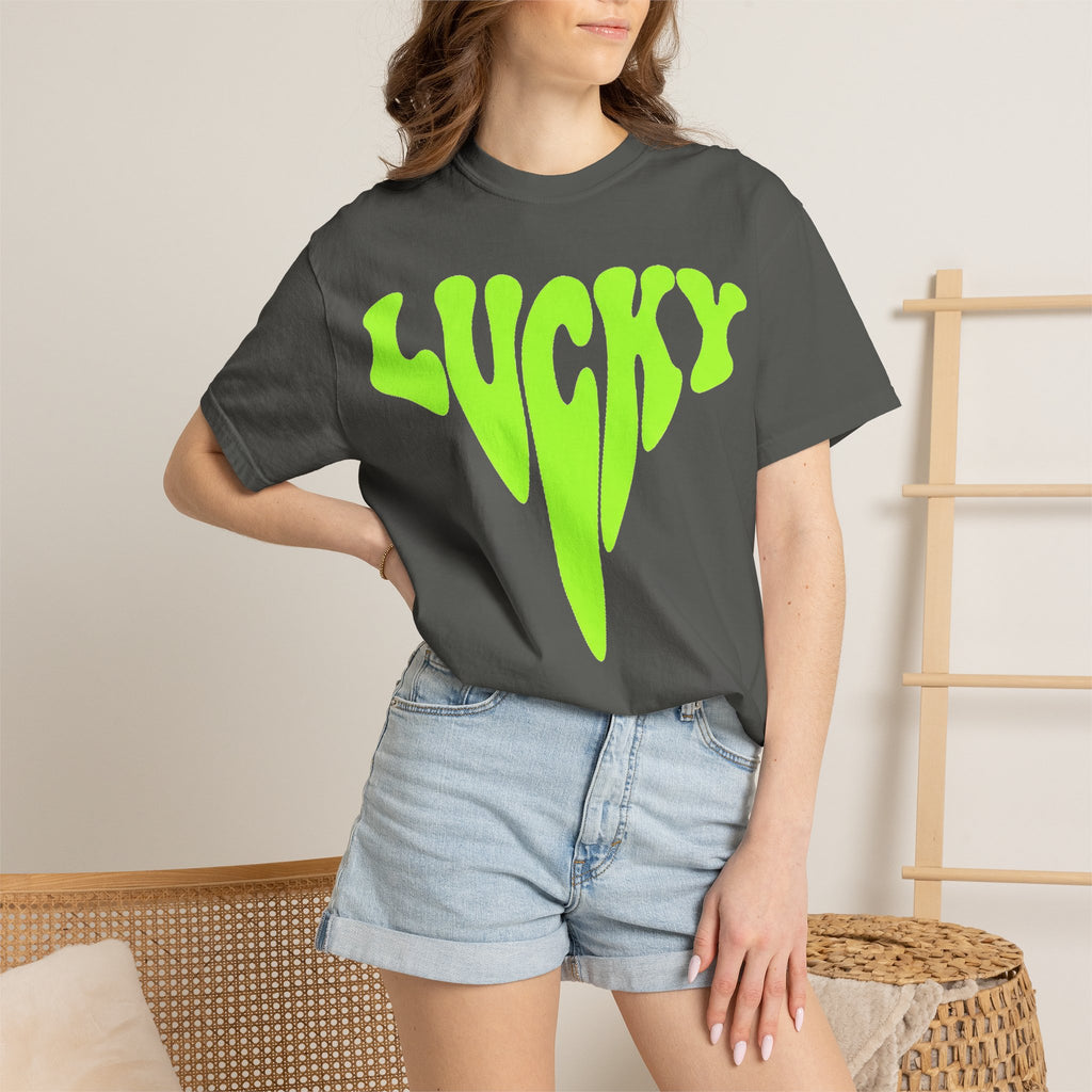 Lucky Drip Shirt, Neon Psychedelic Lettering Tee, Trippy St Patricks Day Shirt, Rave Gift