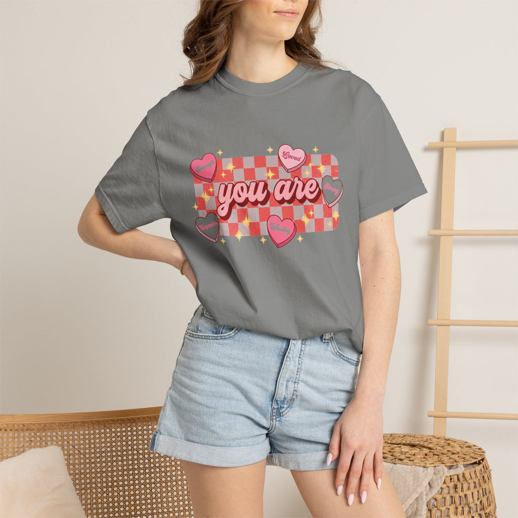 You Are Enough Loved Worthy Shirt, Conversation Heart Checkerboard Tee, Affirmation Valentine Shirt, Gift For Her