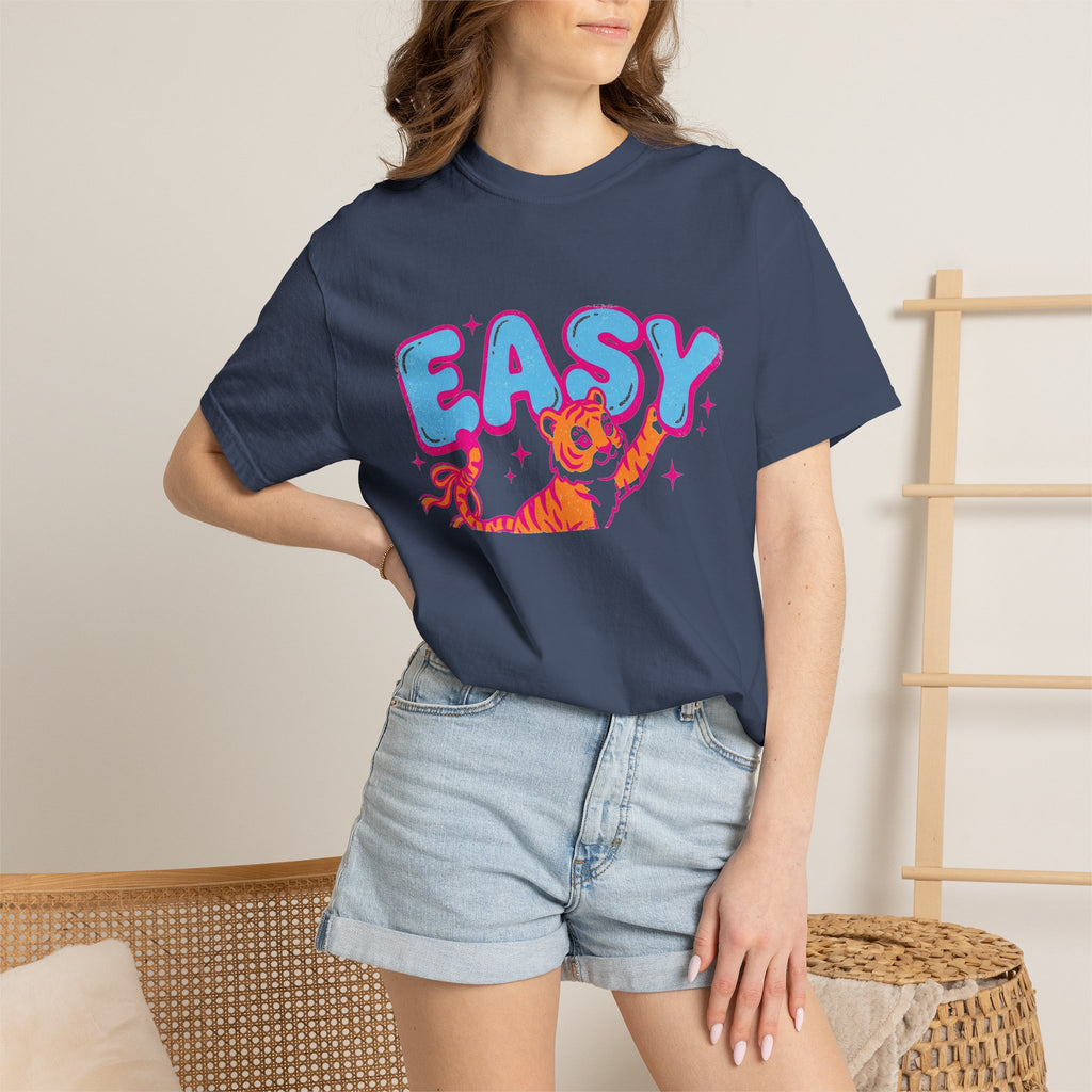 Easy Tiger Shirt, Y2K Bubble Letter Tiger Tee, Pink And Blue Retro Shirt, Funny Flirty Gift