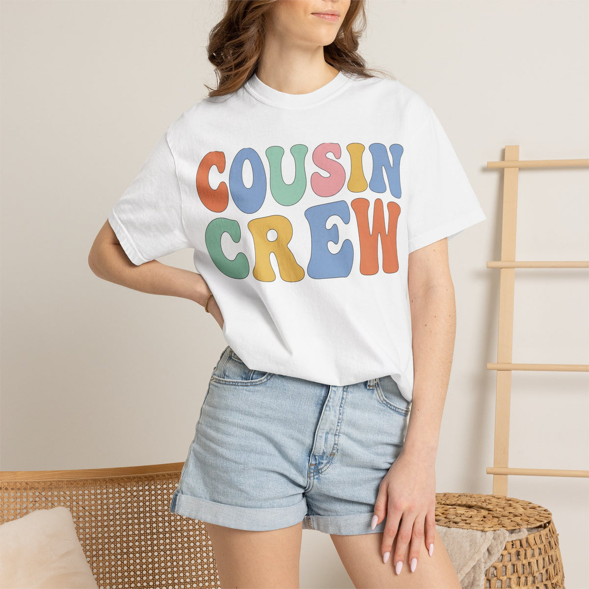Cousin Crew Wide Groovy Shirt, Pastel Retro Letter Tee, Family Reunion Matching Shirt, Cousin Gift