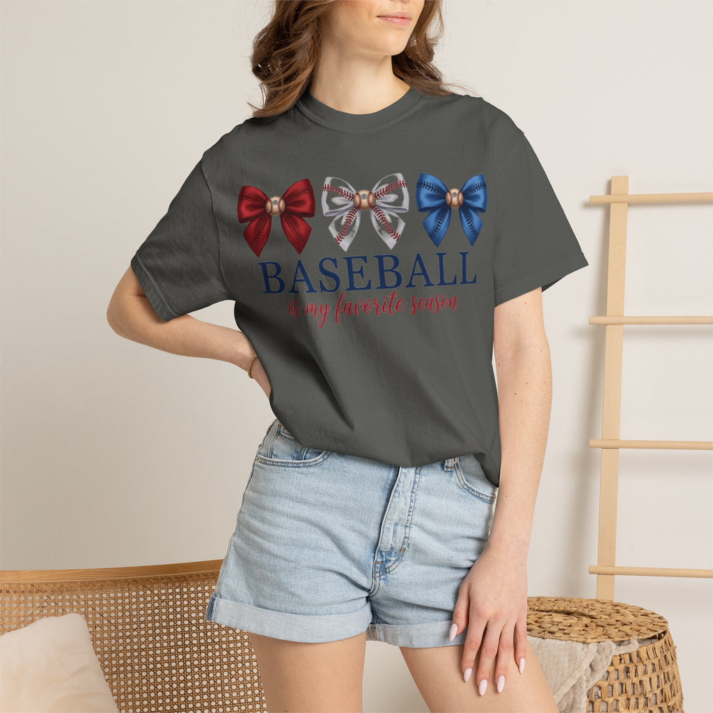 Baseball Is My Favorite Season Shirt, Coquette Baseball Bows Tee, Baseball Mom Shirt, Game Day Gift