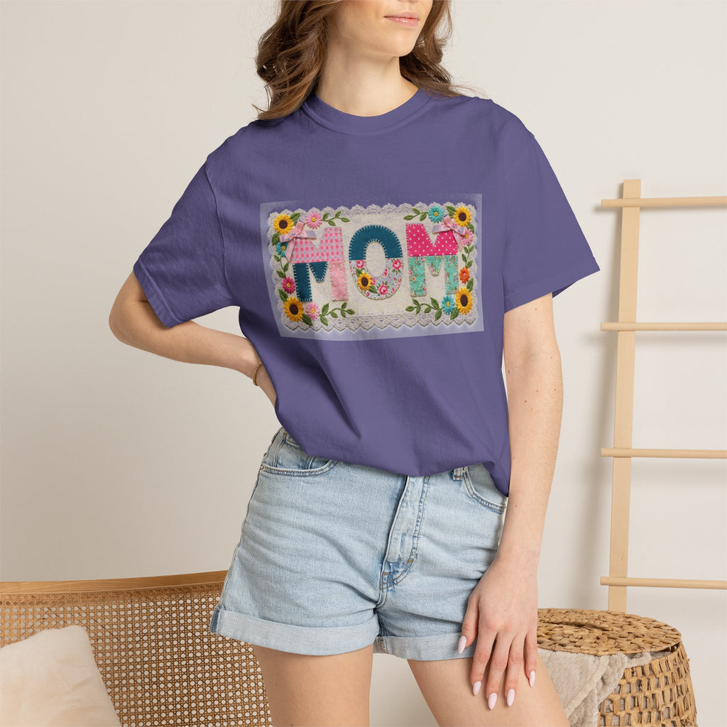 Mom Floral Applique Shirt, Faux Embroidery Sunflower MOM Tee, Mothers Day Shirt, Mom Gift