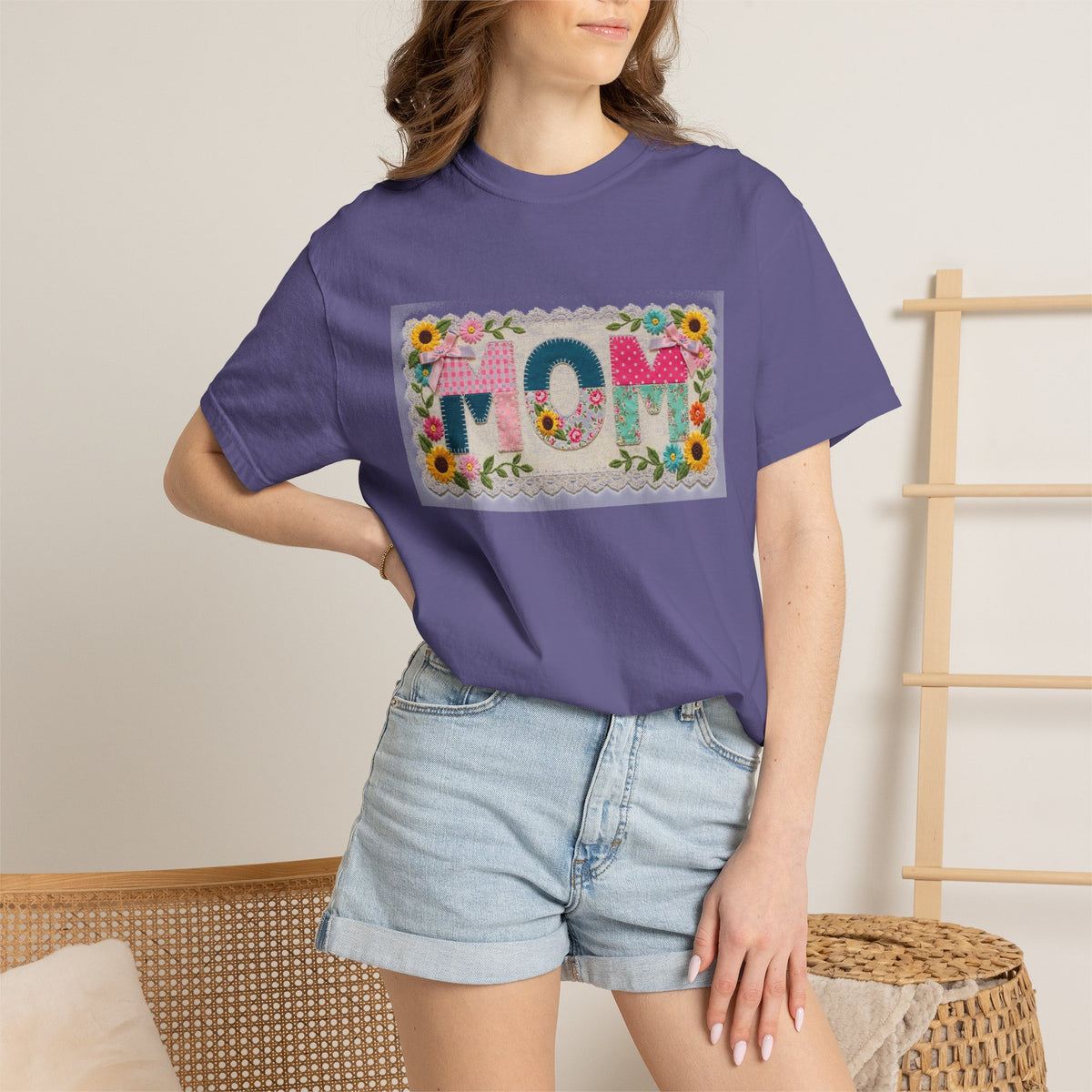 Mom Floral Applique Shirt, Faux Embroidery Sunflower MOM Tee, Mothers Day Shirt, Mom Gift
