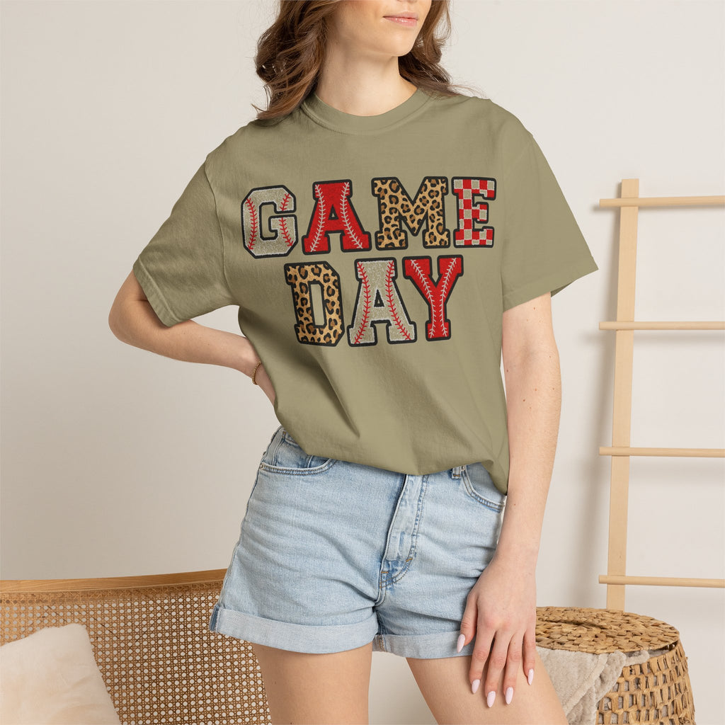 Game Day Varsity Patch Shirt, Baseball Leopard Letter Tee, Sports Mom Shirt, Baseball Mom Gift