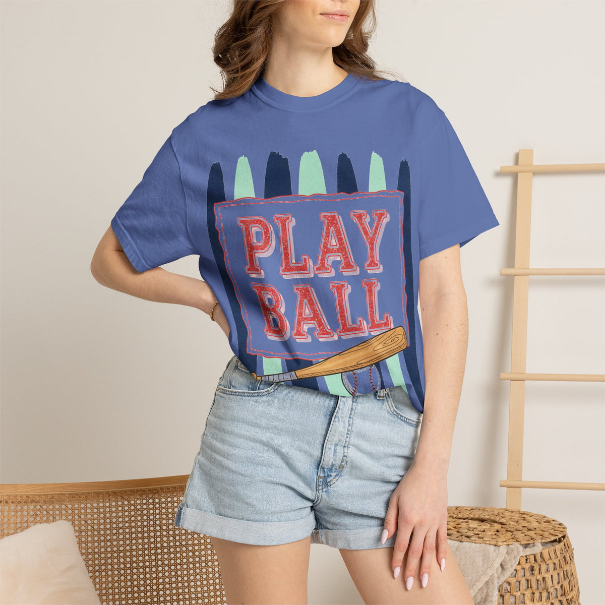 Play Ball Tall Stripe Shirt, Painted Baseball Panel Tee, Game Day Baseball Shirt, Sports Mom Gift