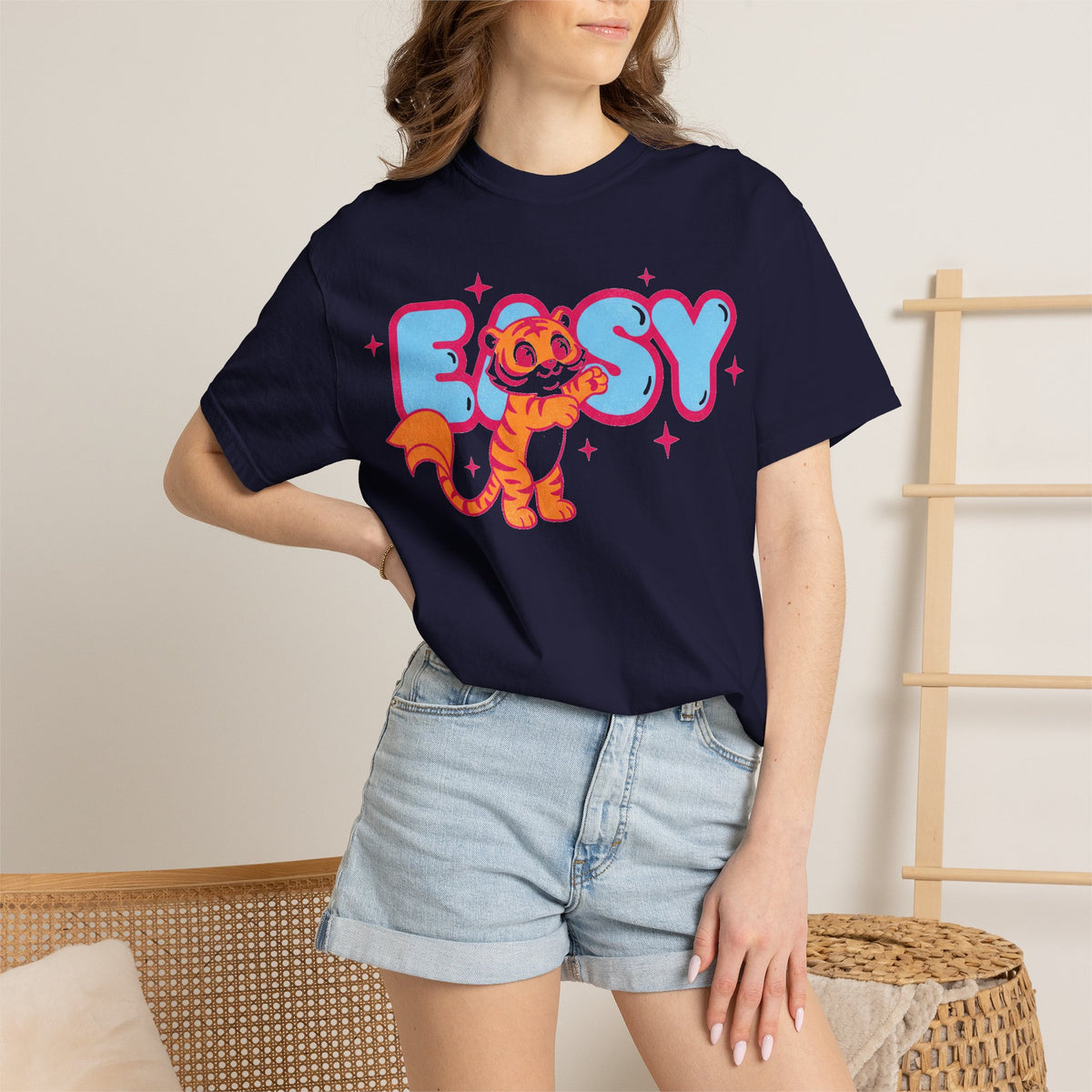 Easy Tiger Centre Cub Shirt, Y2K Retro Bubble Tiger Tee, Pink Sparkle Shirt, Funny Flirty Gift