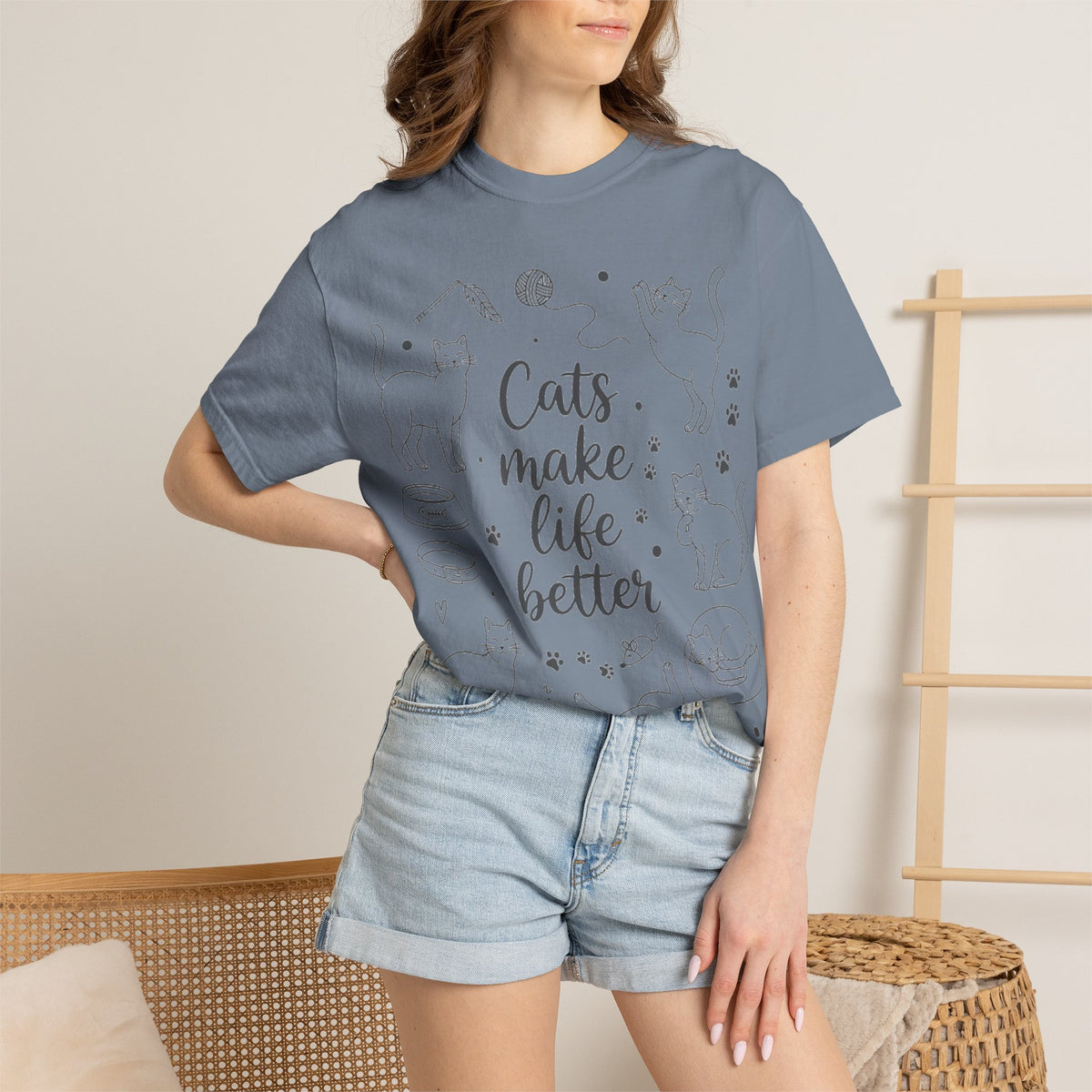 Cats Make Life Better Tall Shirt, Line Art Cat Collage Tee, Cat Lover Shirt, Cat Mom Gift