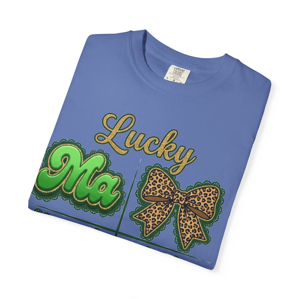 Lucky Mama Shirt, St Patricks Day Leopard Bow Tee, Green Glitter Mama Shirt, Irish Mom Gift