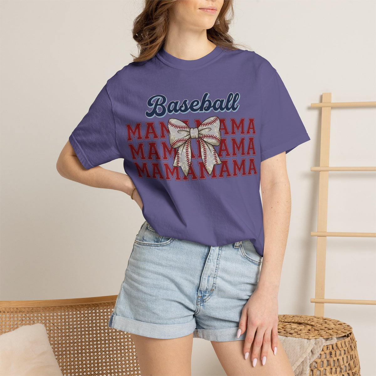 Baseball Mama Shirt, Stacked Varsity Mama Tee, Baseball Bow Mom Shirt, Game Day Baseball Mom Gift