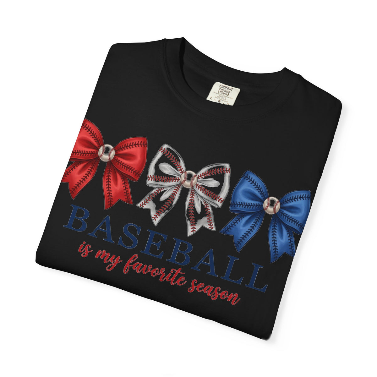Baseball Is My Favorite Season Tee, Small Bow Trio Baseball Shirt, Coquette Sports Mom Shirt, Game Day Gift