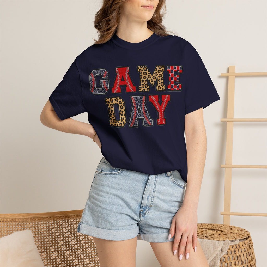 Game Day Varsity Patch Shirt, Baseball Leopard Letter Tee, Sports Mom Shirt, Baseball Mom Gift