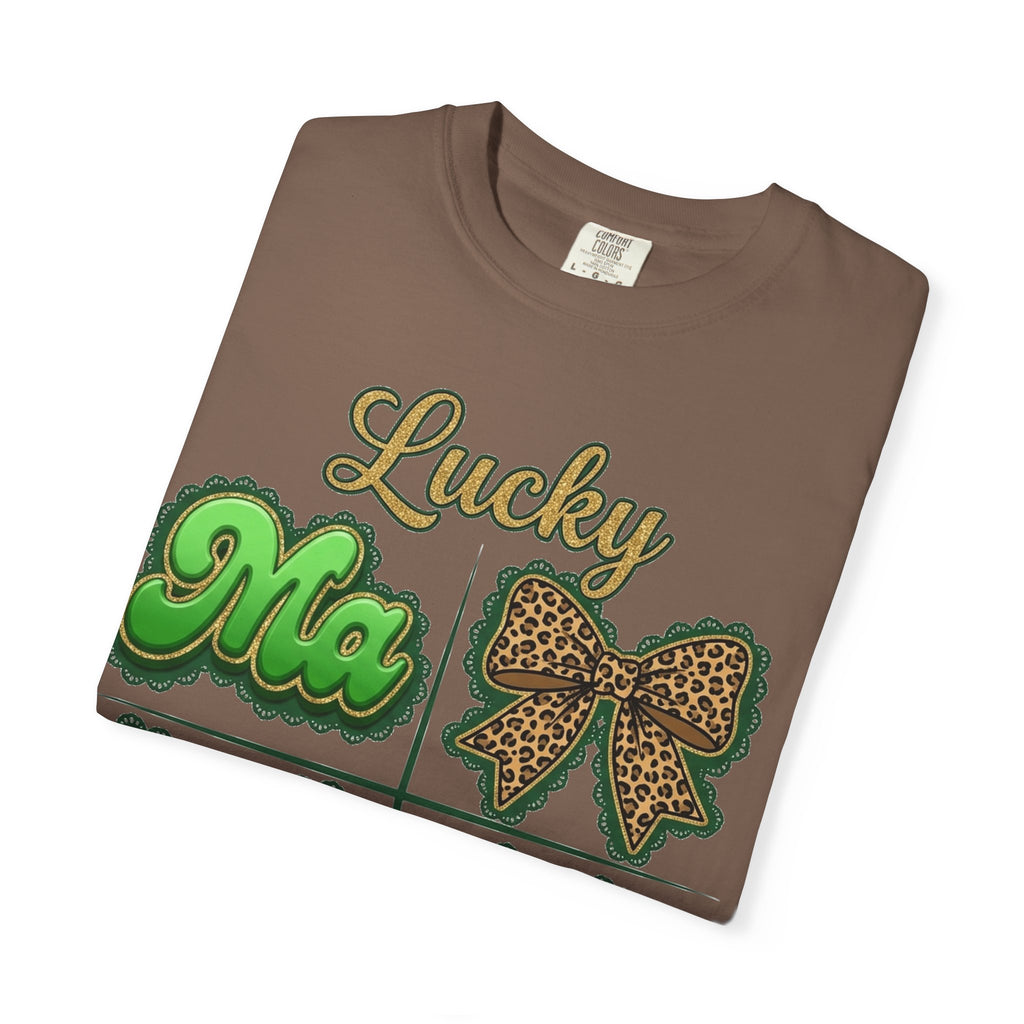 Lucky Mama Shirt, St Patricks Day Leopard Bow Tee, Green Glitter Mama Shirt, Irish Mom Gift