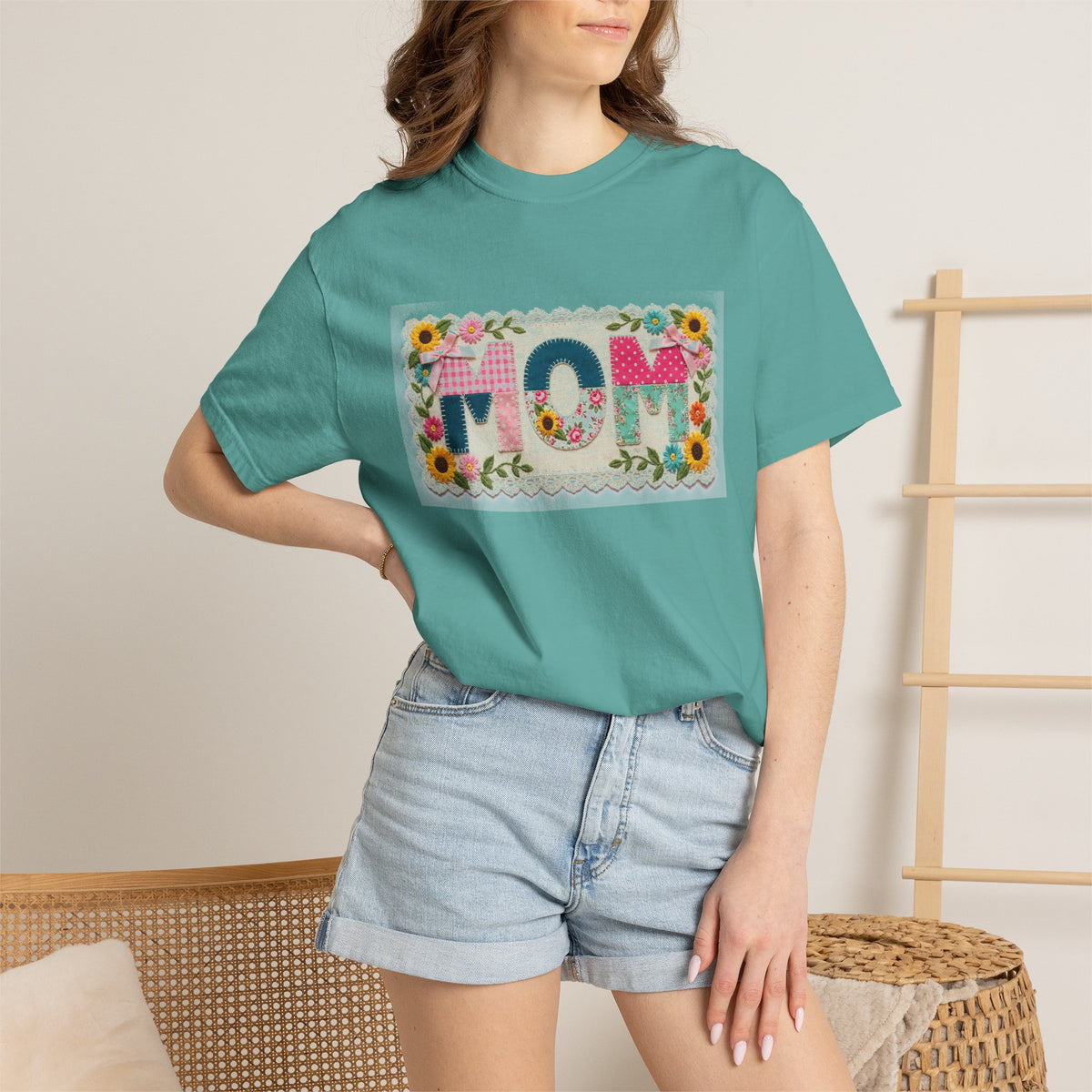 Mom Floral Applique Shirt, Faux Embroidery Sunflower MOM Tee, Mothers Day Shirt, Mom Gift
