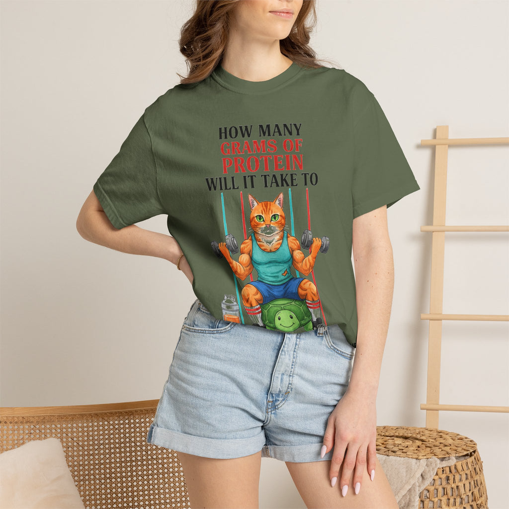 How Many Grams Of Protein Tall Shirt, Funny Buff Cat Gym Tee, Protein Humor Shirt, Weightlifting Gift