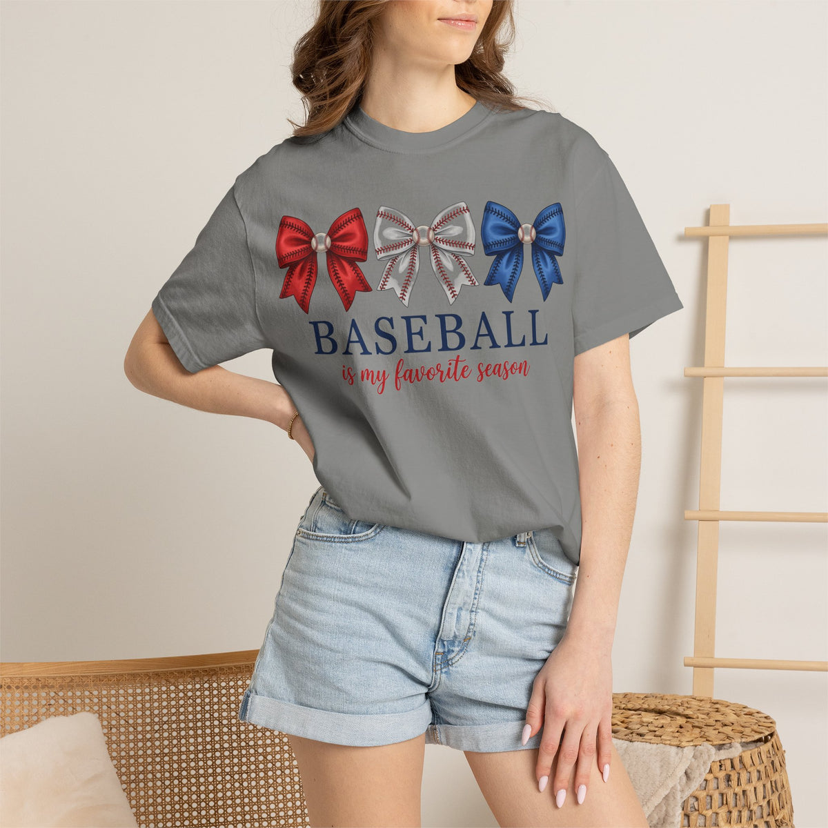 Baseball Is My Favorite Season Tee, Small Bow Trio Baseball Shirt, Coquette Sports Mom Shirt, Game Day Gift